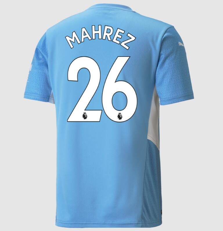 2021/22 Manchester City Home Kit Soccer Jersey with Riyad Mahrez 26 printing